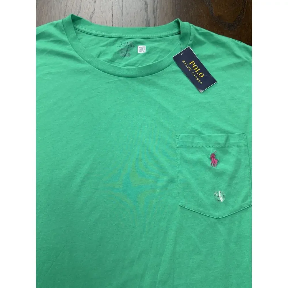 Men's Polo Ralph Lauren Short Sleeve Crew Neck T-Shirt 4XB Green W/ Pink Pony